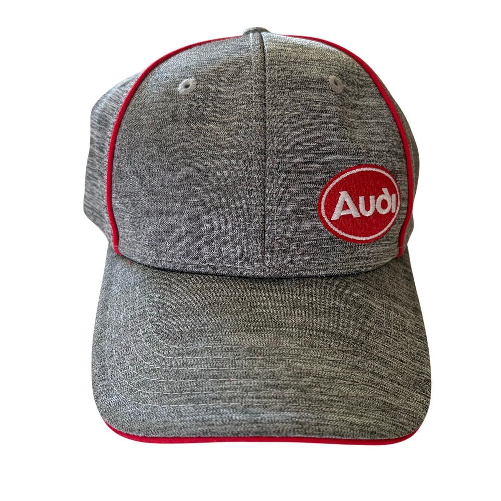 Audi Automotive Heather Gray Red Adjustable Strap Hat Cap 4 Rings Luxury Cars